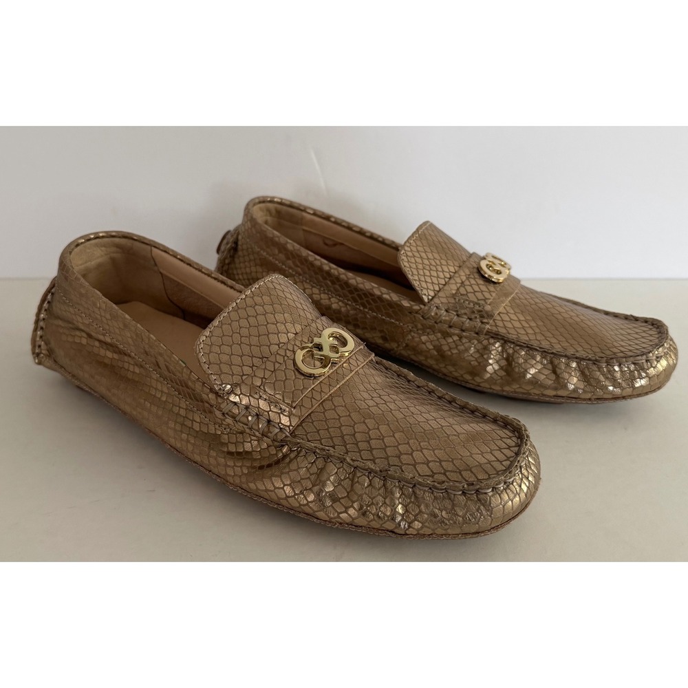 Cole Haan Womens Gold Snakeskin Embossed Leather Driving Loafers Goldtone Log 8B - Picture 2 of 10